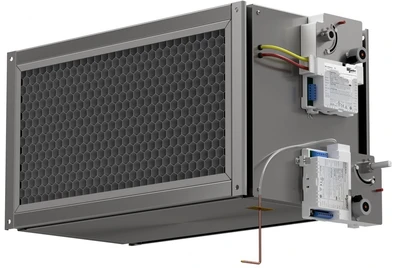 Rectangular measuring and control station with air straightener