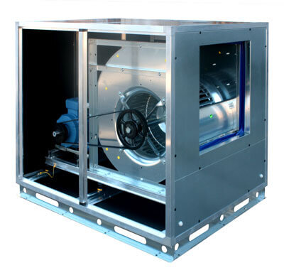 Belt driven double inlet box fan