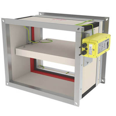 Explosion protected fire damper for use in zone 1,2 (gas) and zone 21,22 (combustible dust).