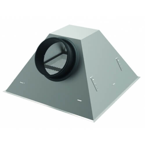The pyramid plenum box has a side connection. The plenum box is made of galvanis