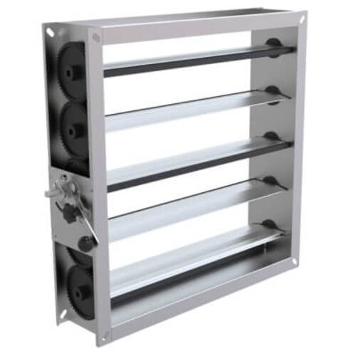 Opposed blade damper with galvanised steel housing and extruded aluminium counte