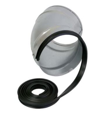 Black rubber gasket for a quick connection of circular ducts