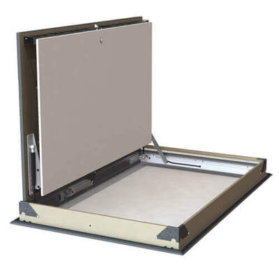 Aesthetic smoke evacuation shutter for ceiling mounting.
