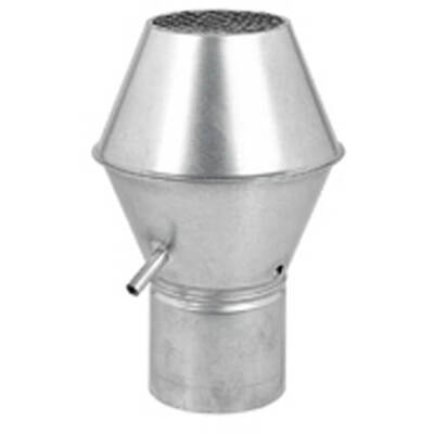 Roof cap with an internal funnel piece that allow rain to drain out of ductwork.
