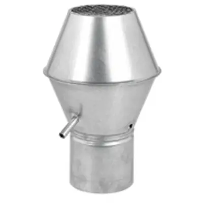 Roof cap with an internal funnel piece that allow rain to drain out of ductwork.