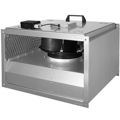 Duct fan, voltage controllable, sound insulated