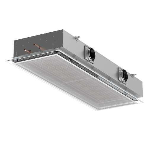Four-way active chilled beam for false ceiling applications