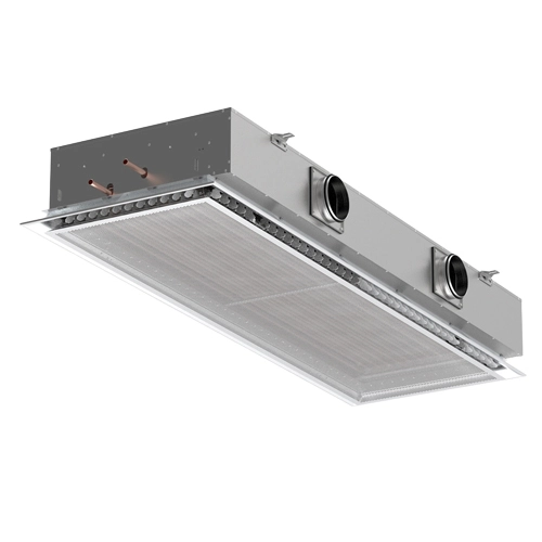 Four-way active chilled beam for false ceiling applications