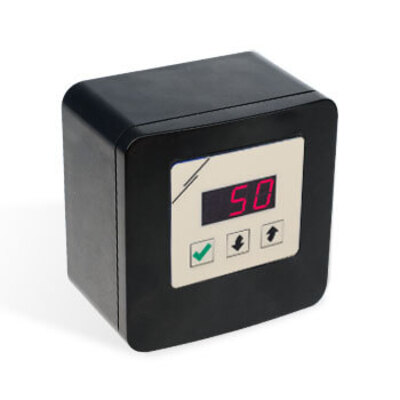 Digital residential fan speed controller with 7-segment LED display.