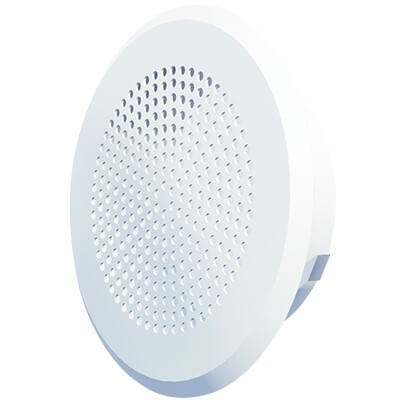 ROUND PERFORATED STEEL WALL GRILLE WITH MOUNTING CLIPS.