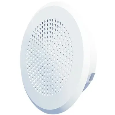 ROUND PERFORATED STEEL WALL GRILLE WITH MOUNTING CLIPS.